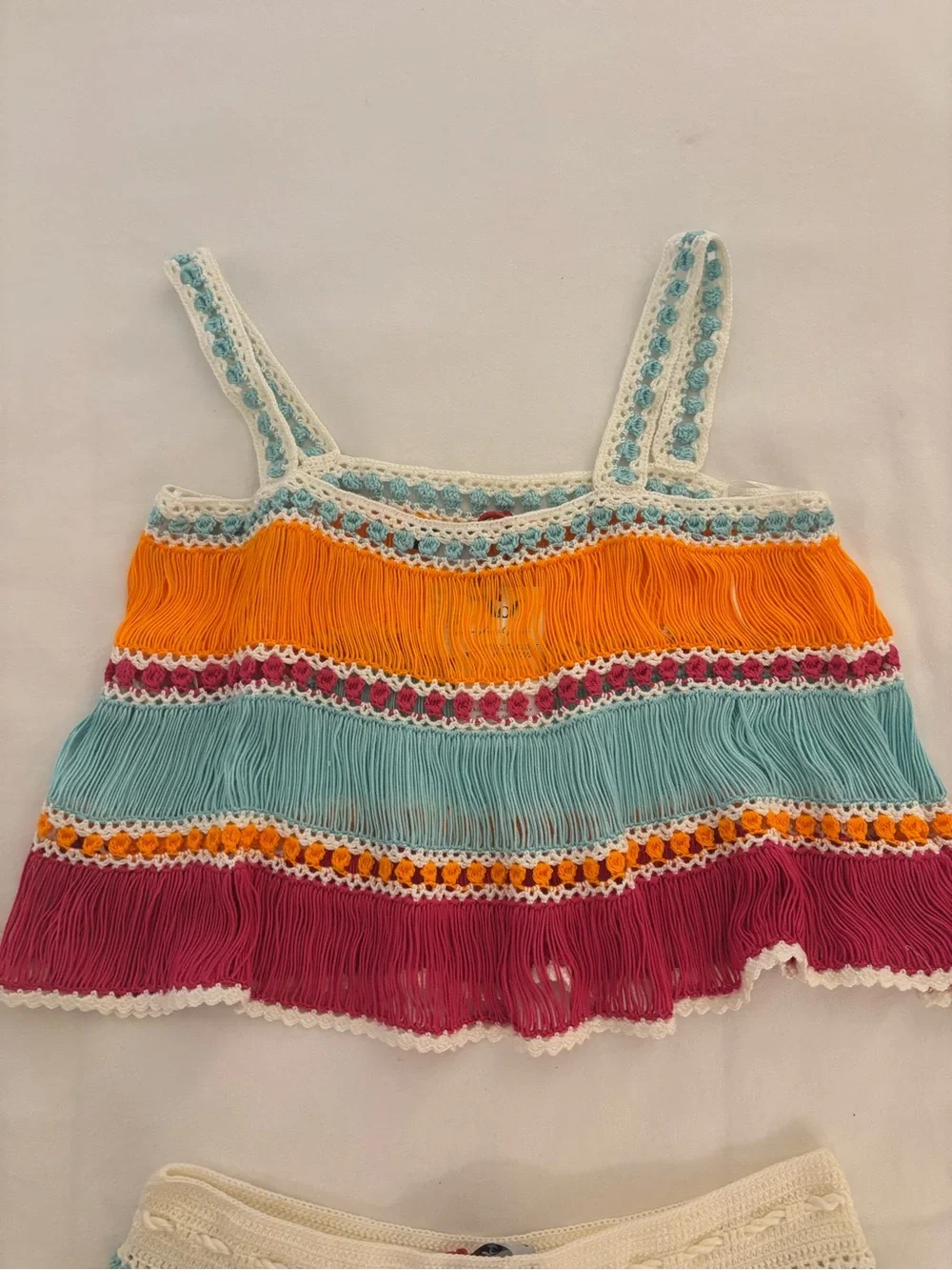 🧡 My Beachy Side Handmade Crochet Fringe Set — Top (M) / Skirt (S)